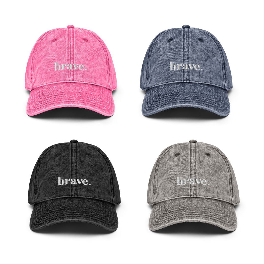 Brave Vintage Cotton Twill Cap in Pink, Blue, Grey and Black
